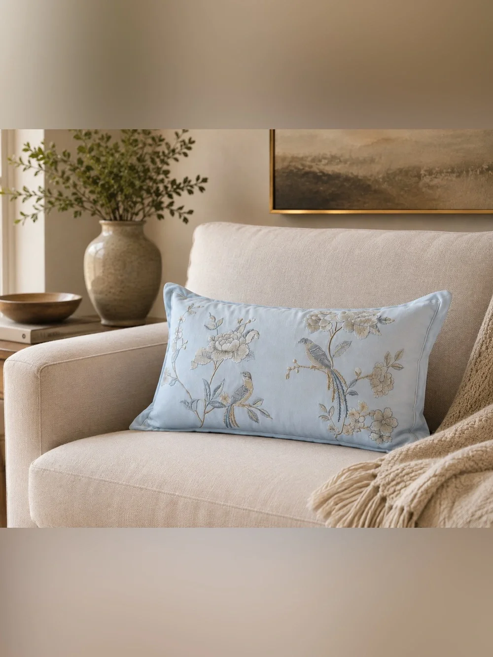 WAMSUTTA Chinoiserie Bird & Blossom Embroidered Lumbar Feather Insert #0630266B